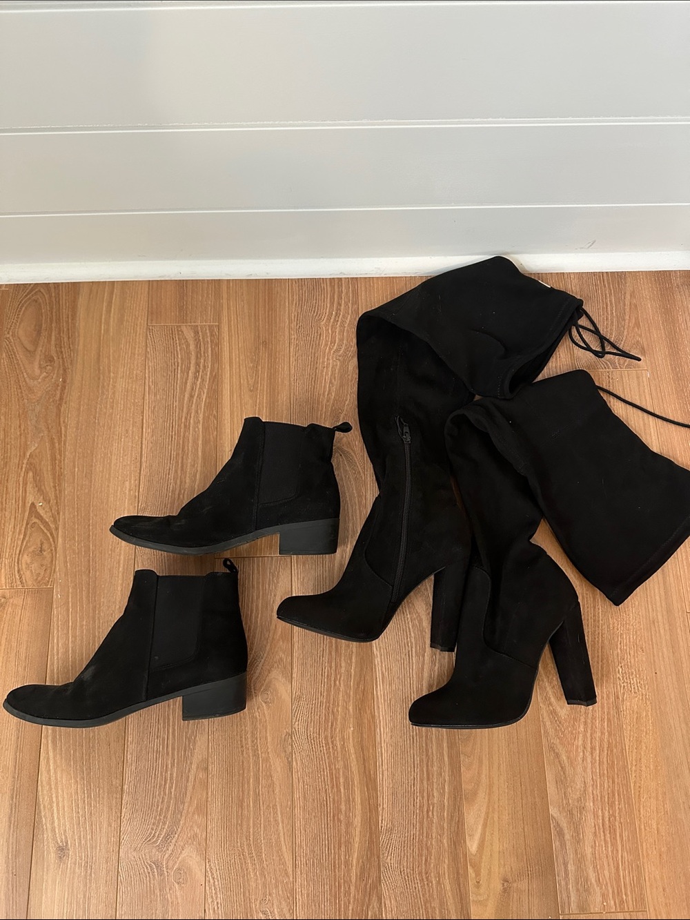 Black Suede Women's Over the Knee high and Ankle Boot Set